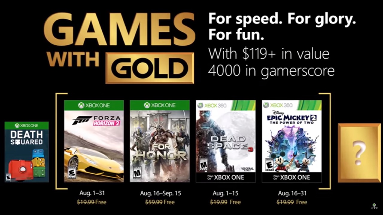 Xbox games with gold August 2018