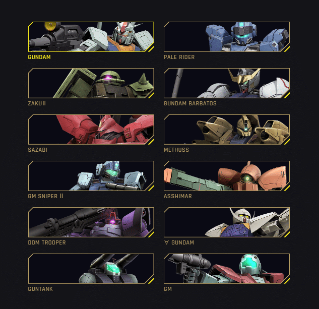 gundam evolution playable units list